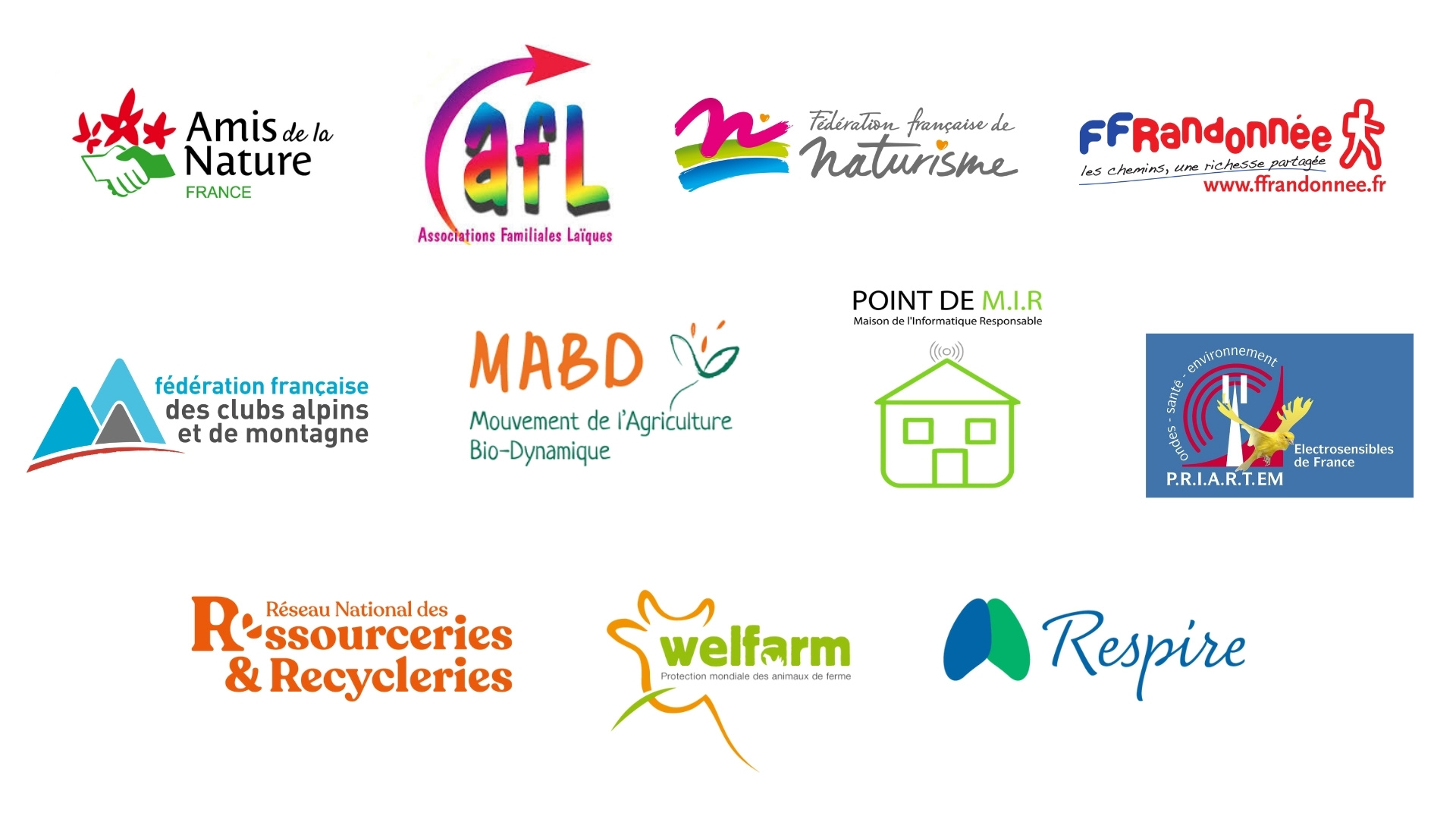Logos des associations correspondantes adhérentes à FNE